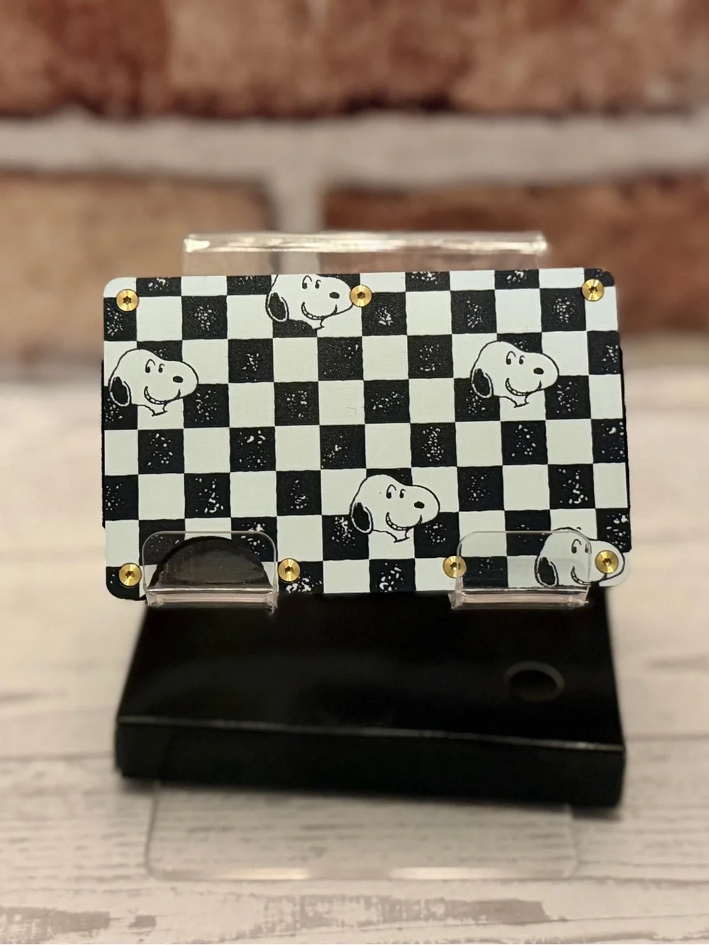 MINIMALIST SNOOPY CHECKERED WALLET w/MONEY CLIP & GOLD PVD SCREWS (READ)